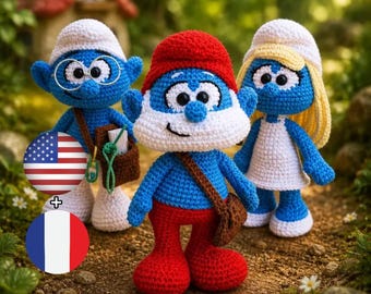 Smurf Family Crochet Pattern Bundle PDF | Papa Smurf & Smurfette Amigurumi | Cute Blue Cartoon Dolls | Instant Download