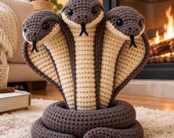 Snake Crochet Pattern, Cobra Amigurumi PDF, Crochet Snake Pattern, 3 Headed Snake Plush, Reptile Crochet Pattern, Snake Doll