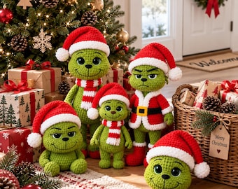 Christmas Grinch Crochet Pattern Bundle, Grinch Amigurumi Patterns, Santa Grinch Doll, Holiday Crochet PDF, Christmas Gift, Instant Download