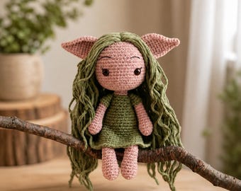 Mönster för virkad älva i PDF-format, amigurumi-docka i fantasistil, söt älvdocka, handgjord leksakshandledning, virkpresentidé, digital nedladdning