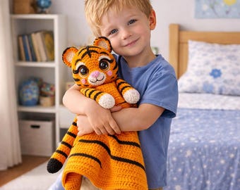 Tiger Lovey Virkmönster PDF – Baby Säkerhetsfilt Amigurumi – Djungeldjursmys – Direktnedladdning