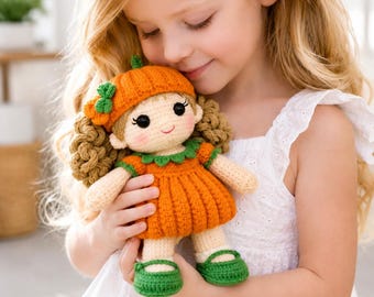 Crochet Pumpkin Girl Doll Pattern PDF, Cute Fall Amigurumi Doll Tutorial, Halloween Crochet Toy, Autumn Handmade Doll, Instant Download