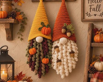 Fall Gnome Crochet Pattern, Autumn Gnome Wall Hanging PDF, Pumpkin Gnome Crochet Pattern, Acorn Gnome Door Decor, Fall Home Decor