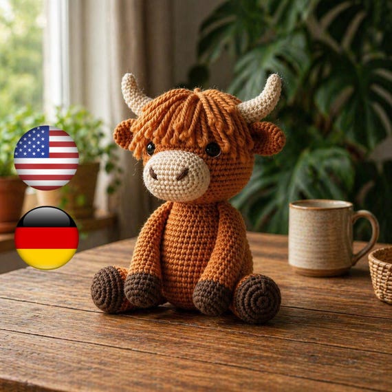 Highland Cow Crochet Pattern PDF, Amigurumi Cow Plush, Cute Farm Animal Toy, Crochet Cow Doll, Beginner Friendly, Digital Download