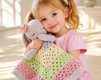 Crochet Bunny Lovey Pattern PDF, Baby Security Blanket Crochet Tutorial, Soft Bunny Comfort Toy, Amigurumi Baby Gift, Nursery Lovey Blanket