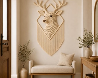 Macrame Deer Head Wall Hanging Pattern PDF | Boho Stag Wall Art | Animal Macrame Decor | DIY Fiber Art | Rustic Home Decor Pattern