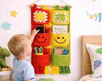 Crochet Wall Hanging Organizer Pattern PDF | Boho Wall Storage with 9 Pockets | Crochet Wall Pocket Organizer | Home Storage Crochet Pattern