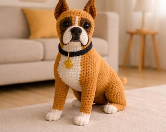 Patrón de crochet para perro bóxer realista (PDF), amigurumi de perro de pie, peluche de cachorro realista, patrón avanzado de crochet para animales, juguete para perro hecho a mano.
