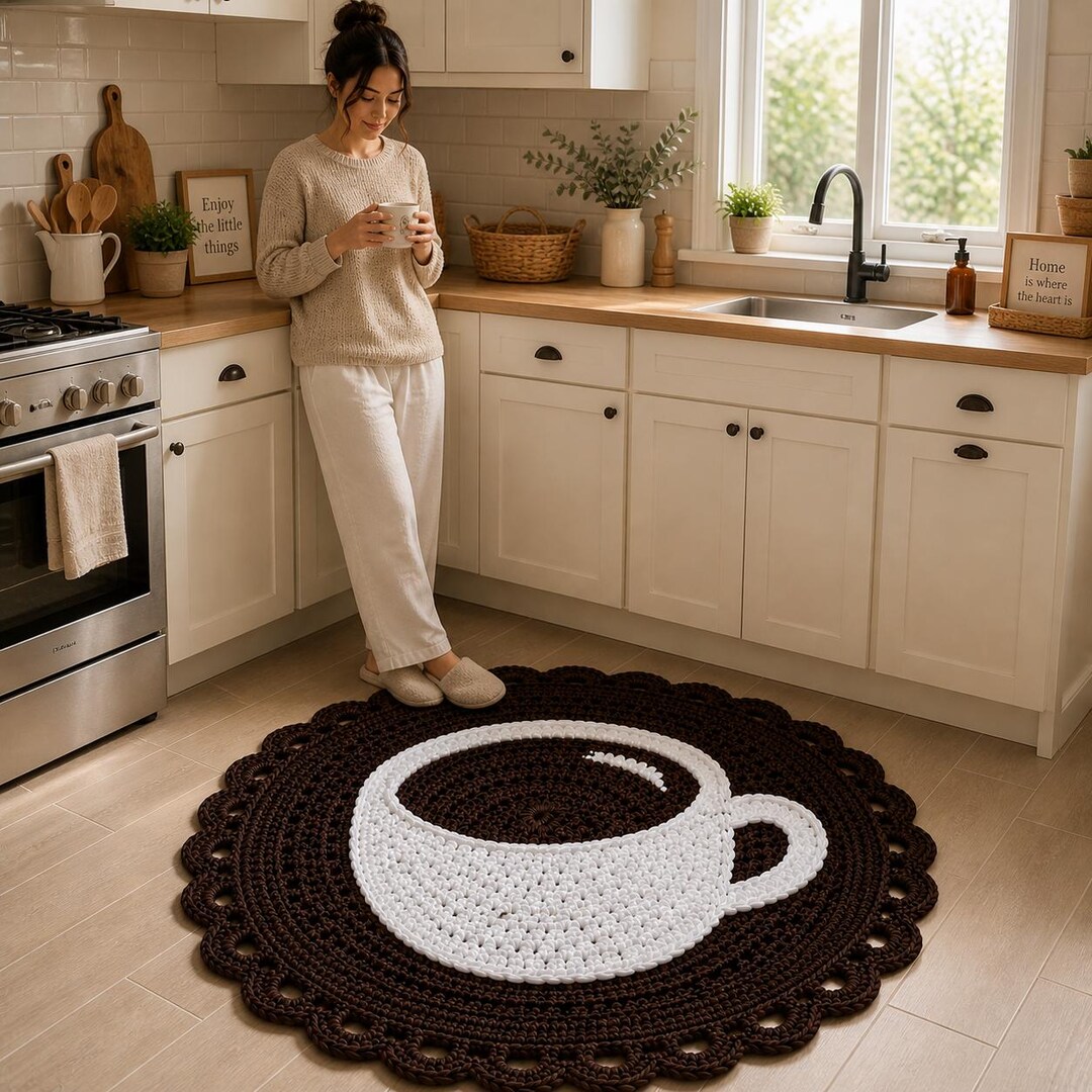 Coffee Cup Crochet Rug Pattern PDF, Round Coffee Rug, Cozy Home Decor ...