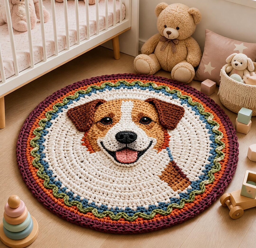 Puppy Dog Crochet Rug Pattern PDF, Cute Dog Face Rug, Beginner Crochet ...