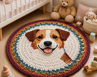 Puppy Dog Crochet Rug Pattern PDF, Cute Dog Face Rug, Beginner Crochet Pattern, Nursery Decor Rug, DIY Animal Mat