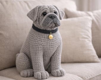 Patrón de crochet de bulldog realista amigurumi en PDF / Patrón detallado de crochet de perro / Tutorial de peluche de bulldog realista / Amigurumi avanzado
