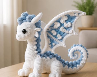 Ice Dragon Crochet Pattern PDF, Realistic Dragon Amigurumi Tutorial, Fantasy Creature Crochet Pattern, Large Dragon Plush DIY