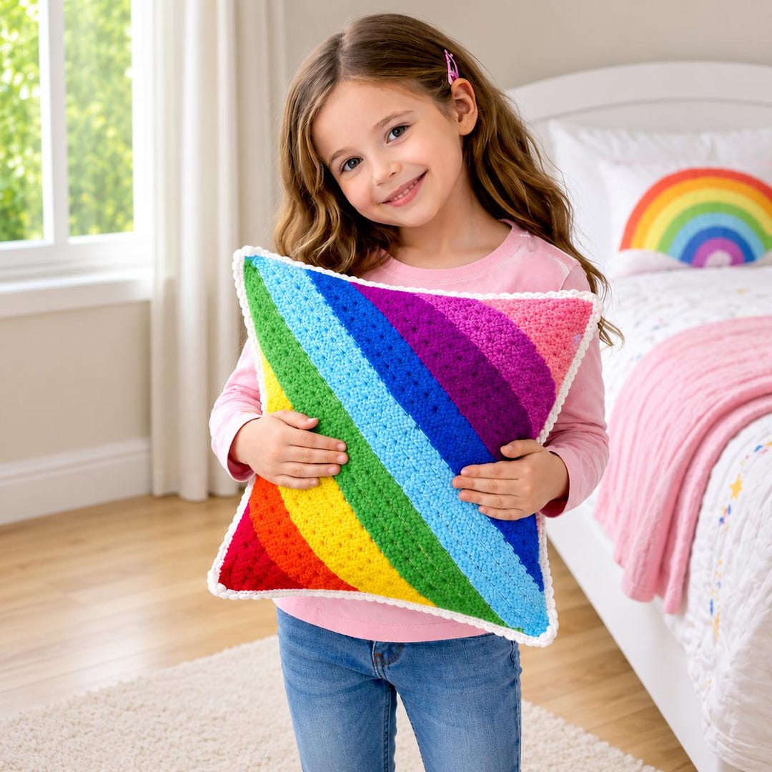Rainbow Pillow Crochet Pattern PDF | Pastel Rainbow Cushion Crochet ...