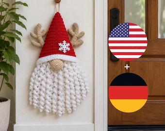 Christmas Gnome Crochet Pattern, Santa Gnome Door Hanger, Reindeer Gnome Crochet, Holiday Wall Decor, Christmas Decoration PDF Pattern