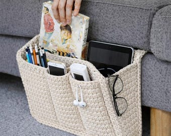 Crochet Sofa Arm Organizer Pattern PDF – Couch Caddy with Pockets, Remote & Phone Holder, Easy Beginner Crochet Pattern