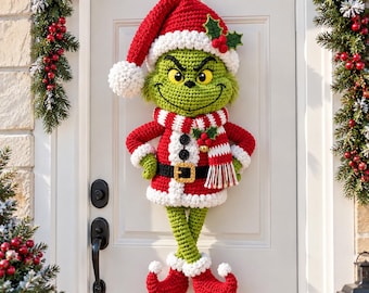 Grinch Crochet Pattern PDF, Christmas Door Hanging Pattern, Grinch Amigurumi, Santa Grinch Crochet Decor, Holiday Wall Decoration DIY