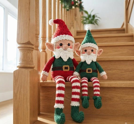 Christmas Elf Crochet Pattern PDF, Sitting Shelf Elf Amigurumi Pattern, Long Leg Elf Doll, Holiday Crochet Pattern, Digital Download