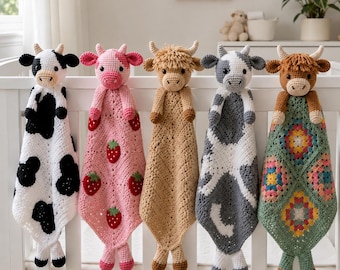 Crochet Cow Lovey Blanket Pattern, Highland Cow Security Blanket PDF, Farm Animal Baby Lovey, Cow Comforter Crochet Pattern
