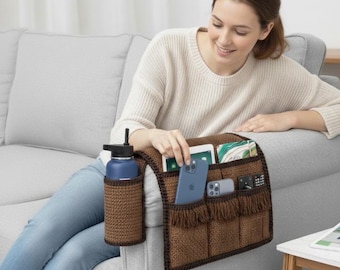 Crochet Couch Arm Organizer Pattern PDF – Sofa Caddy with Storage Pockets – Easy Modern Crochet for Home