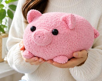 Virkmönster för söt gris med amigurumi i PDF-format | Handledning för kawaii plyschgris | Virkad bondgårdsdjursleksak | Mönster för handgjord grisdocka
