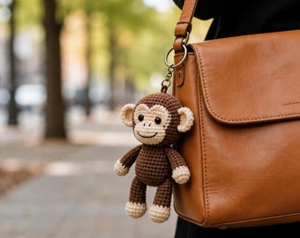 Cute Monkey Keychain Crochet Pattern PDF, Kawaii Monkey Amigurumi Tutorial, Baby Monkey Plush Charm, Crochet Bag Accessory, Instant Download