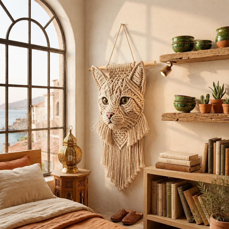 Macrame Cat Wall Hanging Pattern PDF | Boho Cat Wall Art Tutorial | DIY ...