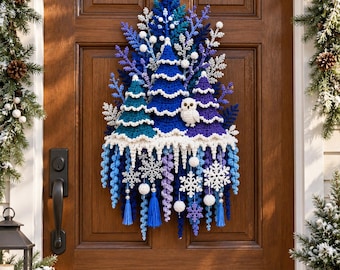 Christmas Tree Crochet Pattern PDF, Winter Door Wreath Crochet, Christmas Wall Hanging, Snowflake Tree Decor, Holiday Crochet Pattern