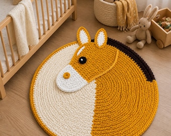 Double Horse Crochet Rug Pattern PDF, Animal Nursery Rug, Farmhouse Crochet Floor Mat, Kids Room Decor, Digital Download