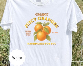 Maglietta con arance fresche, maglietta estiva retrò con agrumi, maglietta grafica vintage con arance, maglietta con gioco di parole sulla frutta, top da mercato contadino, regalo in stile cottagecore per lei