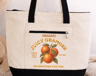 Fresh Oranges Farmers Market Tote Bag, Retro Citrus Fruit Grocery Bag, Reusable Market Bag for Mom, Eco Friendly Shoulder Bag for Her