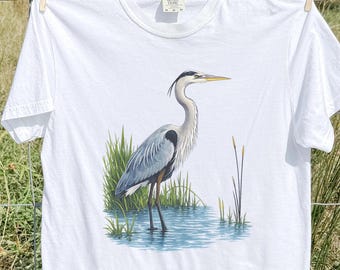 Maglietta vintage con airone azzurro, airone azzurro, maglietta per amanti degli uccelli, maglietta in stile anni '90, regalo per amanti della natura, arte dell'airone, regalo per amanti dell'airone, regalo per birdwatching