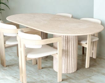 Custom Travertine Table — Minimalist Design, Elegant Oval Dining Table