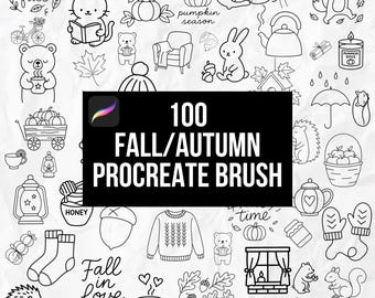 Set de 100 pinceles para sellos de otoño para Procreate | Pinceles otoñales adorables para Procreate | Acogedor y de temporada | Lote para Procreate | Sellos para Procreate