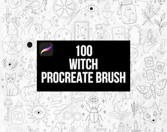 Set de 100 pinceles de bruja para Procreate | Pinceles mágicos y adorables para Procreate | Tatuajes originales | Lote para Procreate | Sellos para Procreate