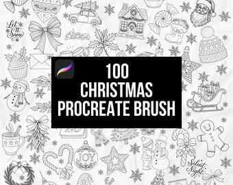 Set de 100 pinceles navideños para sellos de Procreate | Pinceles navideños adorables para Procreate | Acogedor e invernal | Lote para Procreate | Sellos para Procreate