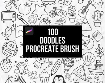 Set de 100 pinceles para sellos de Procreate | Pinceles minimalistas para arte lineal | Set de garabatos | Lote para Procreate | Sellos para Procreate