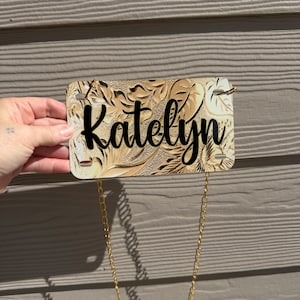 Hawaii Gold Lei Plates Small 7x4 Single Name in Black: Graduation Gift for the Keiki's, Custom Name
