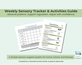 Seguimiento semanal de la dieta sensorial para niños pequeños y preescolares / Actividades de regulación sensorial / PDF imprimible