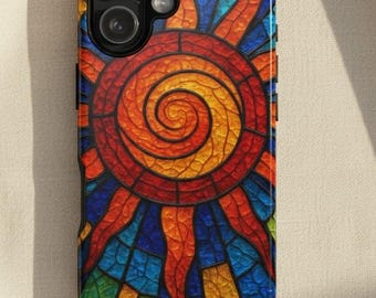 Spiral Sun Mosaic Phone Case | Faux Stained Glass Tough Case