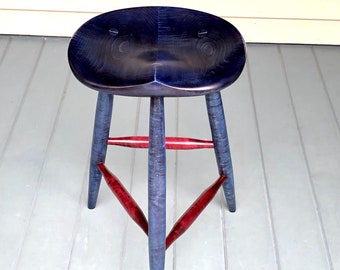 Guitar Stool - ready to ship,  tractor seat stool, computer stool, office stool, computer chair, kitchen chair, tiger maple tripod stool 22"