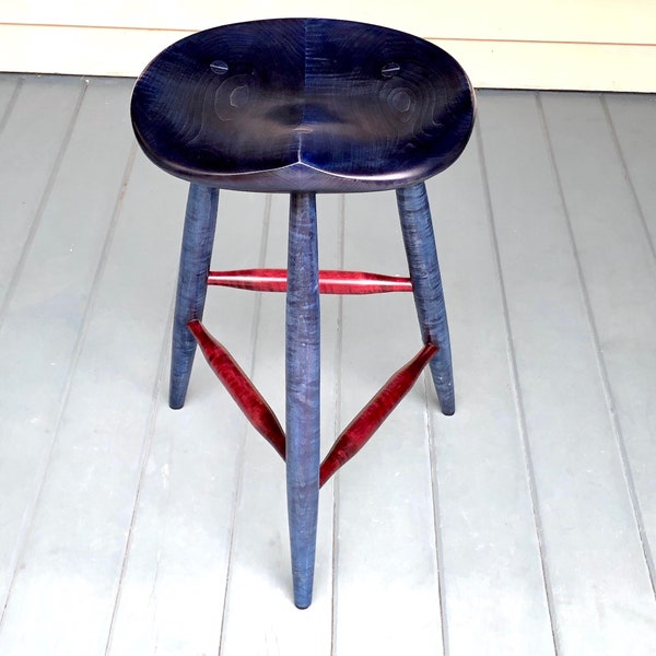 Guitar Stool - ready to ship,  tractor seat stool, computer stool, office stool, computer chair, kitchen chair, tiger maple tripod stool 22"