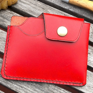 Monedero Snap, Monedero minimalista, Monedero de cuero, Titular de la tarjeta, Monedero EDC, Monedero hecho a mano, Monedero, Monedero para ella, Monedero para él, Regalo - Rojo