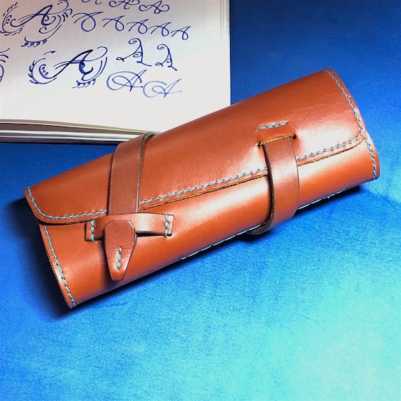 turquoise fountain pen roll leather pen holder red French EPI leather leather pen storage leather pen roll Pen Roll garny pen case