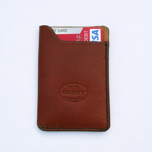 Leather Card Sleeve Card Holder Wallet Dark Brown Minimal Etsy