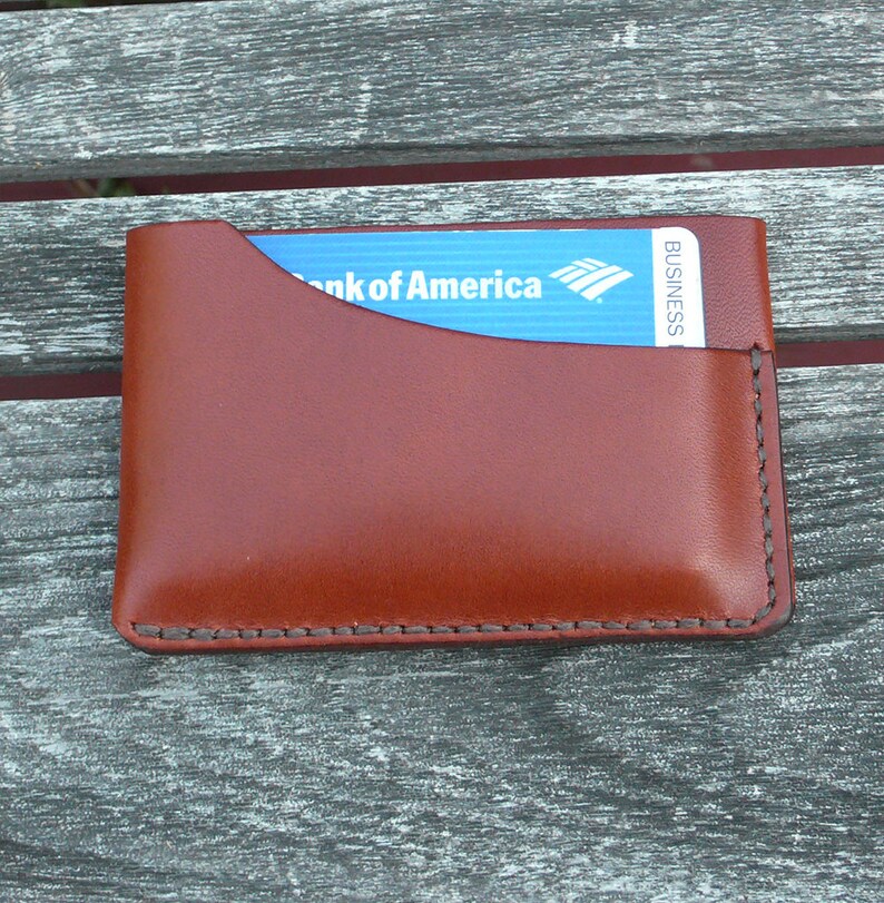 Leather Card Case, minimalist leather wallet, men's wallet, simple wallet, thin wallet, chestnut brown, garny No.3 image 2