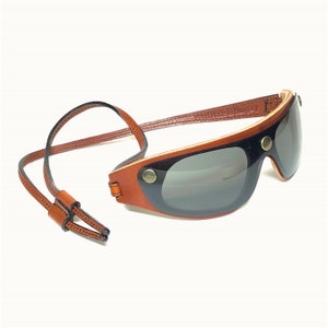 Sunglasses, goggles, eyewear, sport glasses, LeatherSpex, hand made, cognac color leather