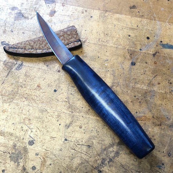 Sloyd Knife with Tiger Maple handle, Wood Carving Tool, Bison Sheath