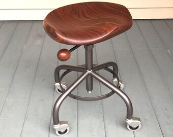 Industrial stool, Made to order, vintage metal base stool, guitar player stool, computer stool, coffee shop stool, black walnut stool, garny