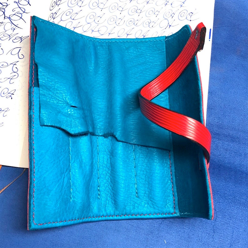 turquoise fountain pen roll leather pen holder red French EPI leather leather pen storage leather pen roll Pen Roll garny pen case
